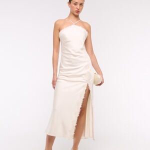 Abercrombie & Fitch Cream High Neck Lace-Trim Midi Slip Dress